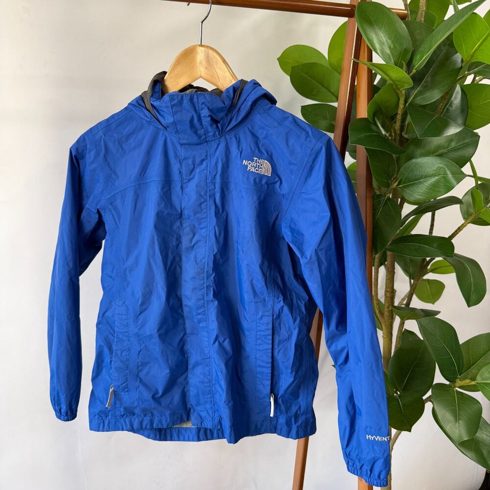 The North Face HyVent Blue Hooded Rain Jacket Boys M 10/12